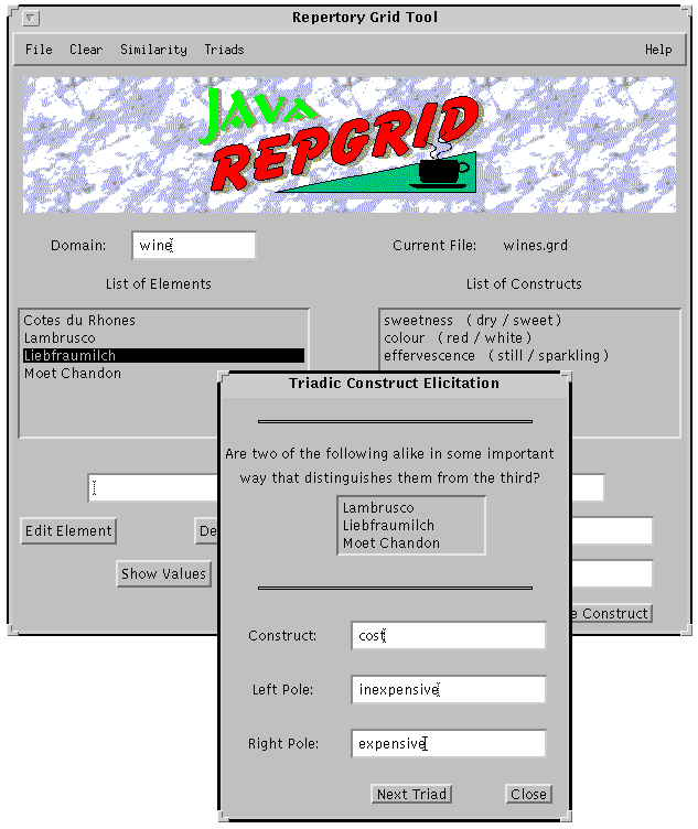 Screenshot of the Repertory Grid Tool